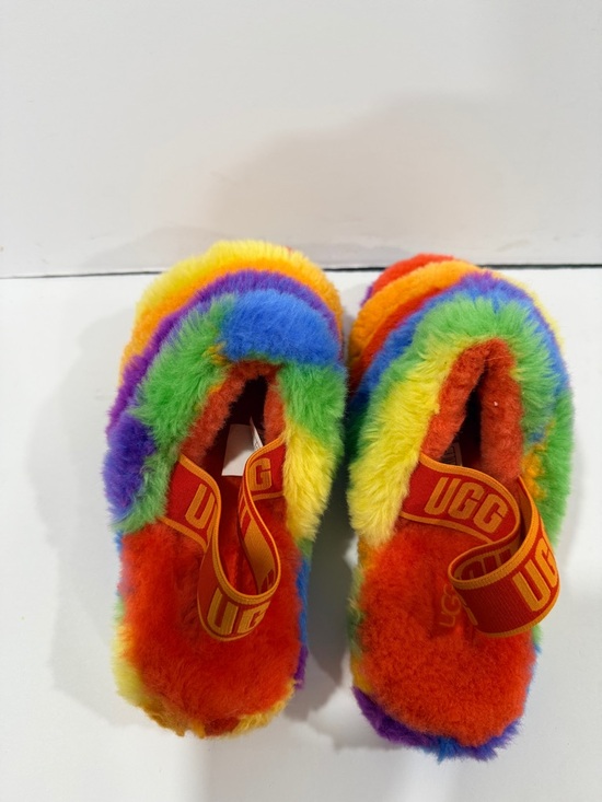 UGG Fluff Yeah Slide Rainbow Multi Color Shearling Slingback Sandal Size 7 Women - Picture 11 of 11